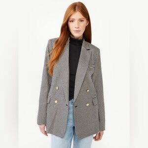 FREE ASSEMBLY Slim Double Breasted Houndstooth Check Blazer Jacket XS 0